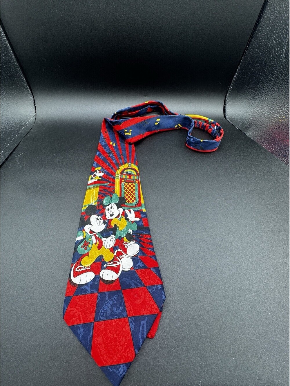 Vintage Disney Mickey Unlimited Mickey Minnie Music Jukebox Italy Tie 60”